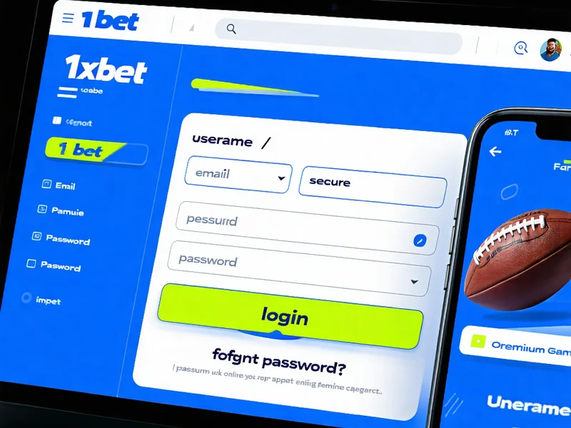 Hình ảnh hiển thị giao diện đăng nhập 1xBet với các trường nhập tên người dùng/email và mật khẩu, cùng tùy chọn 'Quên mật khẩu'. Nền là logo 1xBet và các yếu tố đồ họa thể thao, nhấn mạnh sự dễ dàng truy cập vào nền tảng cá cược trực tuyến 1xBet qua link vào 1xBet hoặc 1xBet Ứng dụng.