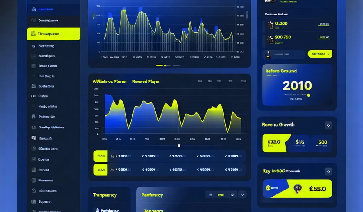 Hình ảnh bảng điều khiển đối tác 1xBet hiển thị số liệu thống kê và thu nhập