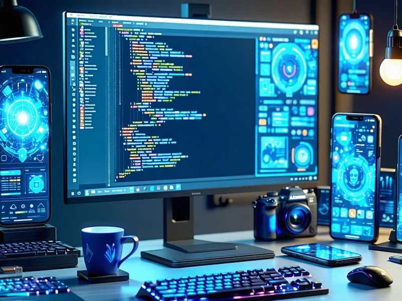 Giao diện màn hình máy tính hiển thị mã nguồn và biểu đồ phát triển ứng dụng, với hình ảnh minh họa ứng dụng 1xBet trên điện thoại di động.
