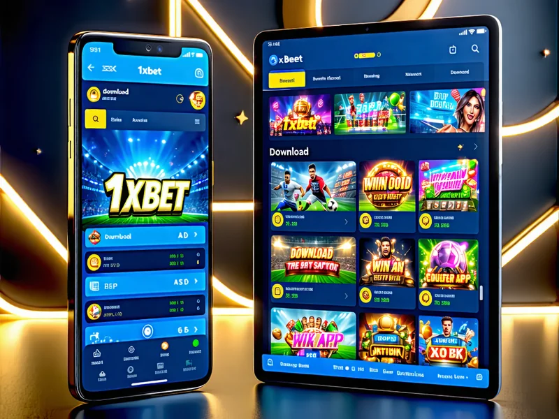 Hình ảnh điện thoại di động hiển thị ứng dụng 1xBet với các tính năng cá cược