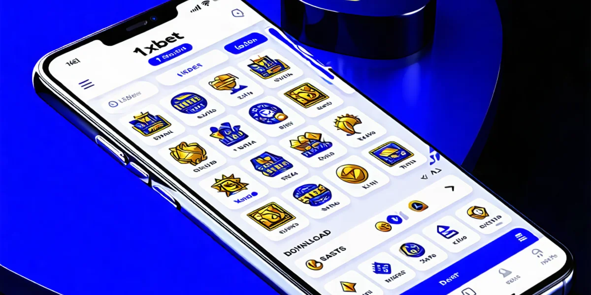 Hình ảnh mô tả giao diện ứng dụng 1xBet trên điện thoại di động và biểu tượng APK, nhấn mạnh sự tiện lợi của việc tải và sử dụng ứng dụng.