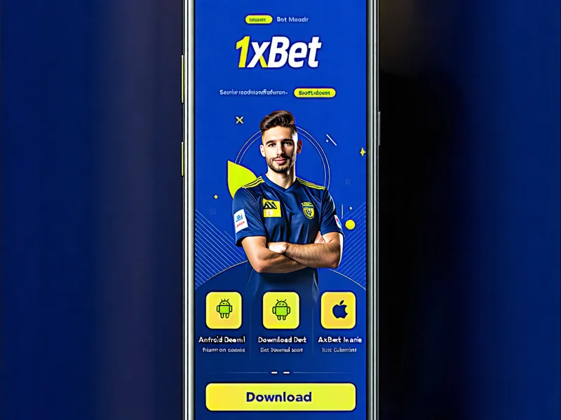 Giao diện điện thoại di động hiển thị quy trình tải xuống ứng dụng 1xBet, với các biểu tượng Android và iOS, nhấn mạnh sự dễ dàng và tiện lợi.