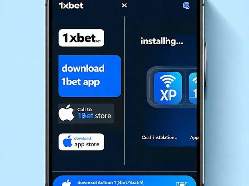 Hình ảnh minh họa quy trình tải xuống và cài đặt ứng dụng 1xBet trên điện thoại di động, hiển thị các biểu tượng Android và iOS.