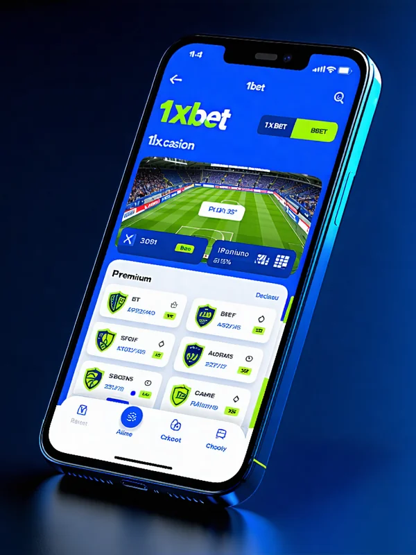 Điện thoại di động hiển thị giao diện Ứng dụng 1xBet với các tính năng cá cược