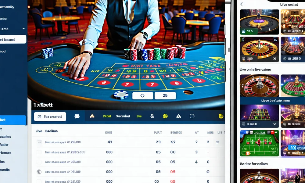 Giao diện ứng dụng 1xBet hiển thị trò chơi casino trực tuyến với các Dealer và bàn chơi, thể hiện sự đa dạng của các trò chơi casino trong 1xBet app