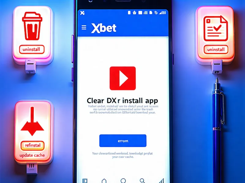 Hình ảnh điện thoại hiển thị ứng dụng 1xBet với biểu tượng lỗi, minh họa các vấn đề khắc phục sự cố ứng dụng