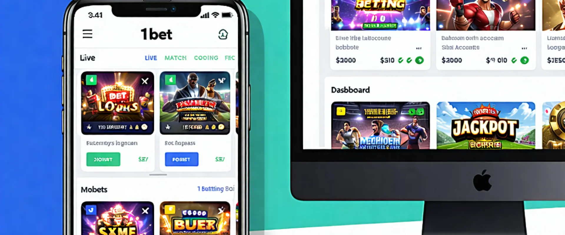 Hình ảnh so sánh giao diện 1xBet trên điện thoại di động và máy tính để bàn, nhấn mạnh sự tiện lợi và linh hoạt của nền tảng cá cược trực tuyến.