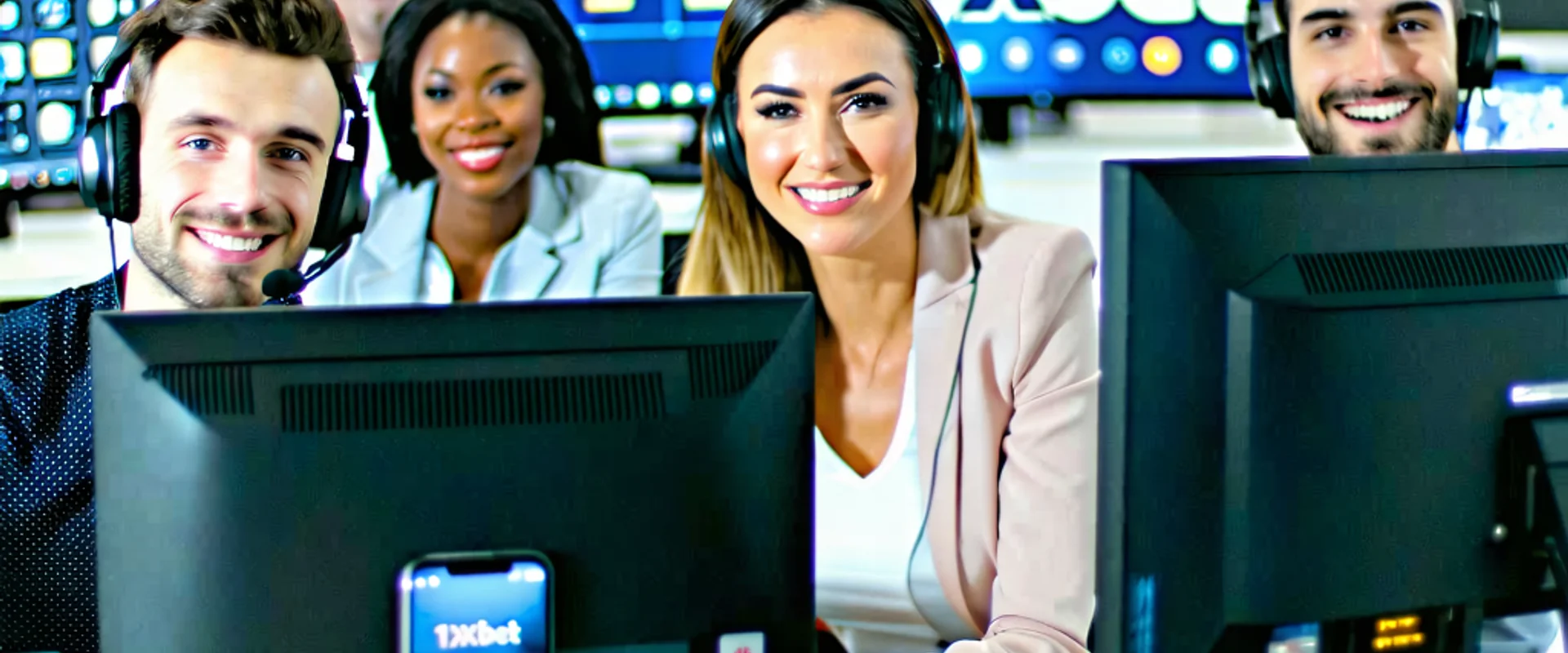 Hình ảnh đội ngũ hỗ trợ khách hàng 1xBet thân thiện, sẵn sàng giúp đỡ.