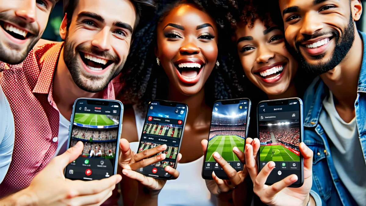 Người chơi đang vui vẻ cá cược trên điện thoại với ứng dụng 1xBet