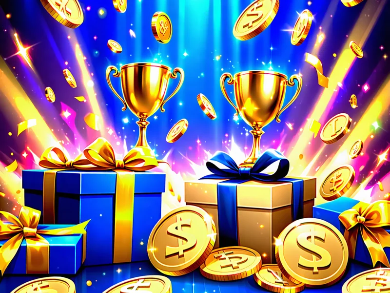 Hình ảnh minh họa các chương trình khuyến mãi và tiền thưởng hấp dẫn của 1xBet, với các biểu tượng tiền xu vàng, cúp chiến thắng và hộp quà