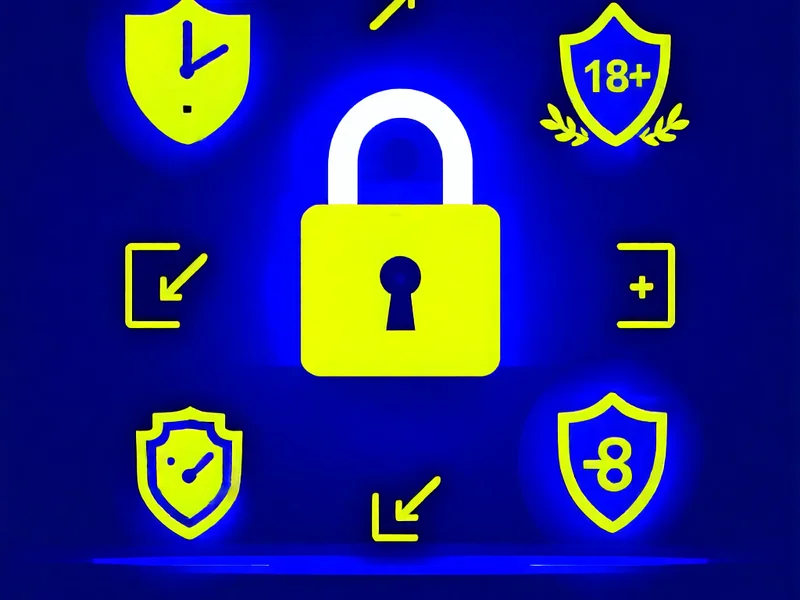 Hình ảnh minh họa các biện pháp bảo mật và cá cược có trách nhiệm của 1xBet, với biểu tượng khóa an toàn, lá chắn bảo vệ và đồng hồ giới hạn thời gian
