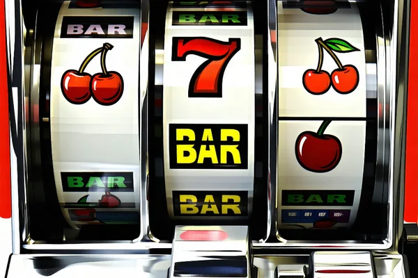 Hình ảnh các biểu tượng cổ điển trên một máy slot ba cuộn, gợi nhớ về sự đơn giản và quyến rũ của các trò chơi slot truyền thống tại 1xBet.