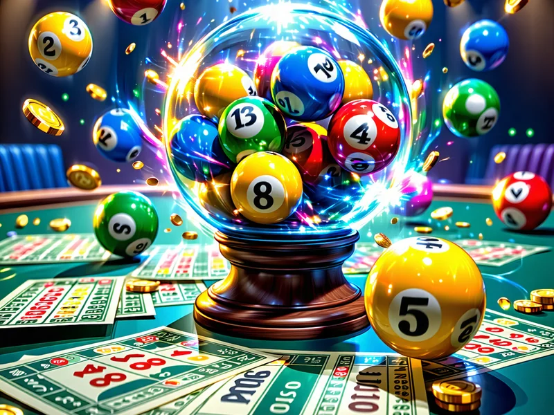 Hình ảnh minh họa trò chơi Xổ số và Keno trên 1xBet với các quả bóng số và vé số