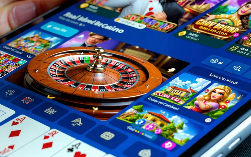 Hình ảnh đa dạng các trò chơi cá cược của 1xBet, bao gồm màn hình cá cược thể thao, bàn chơi sòng bạc trực tiếp với dealer và giao diện slot game đầy màu sắc, tất cả hiển thị trên một chiếc điện thoại thông minh.