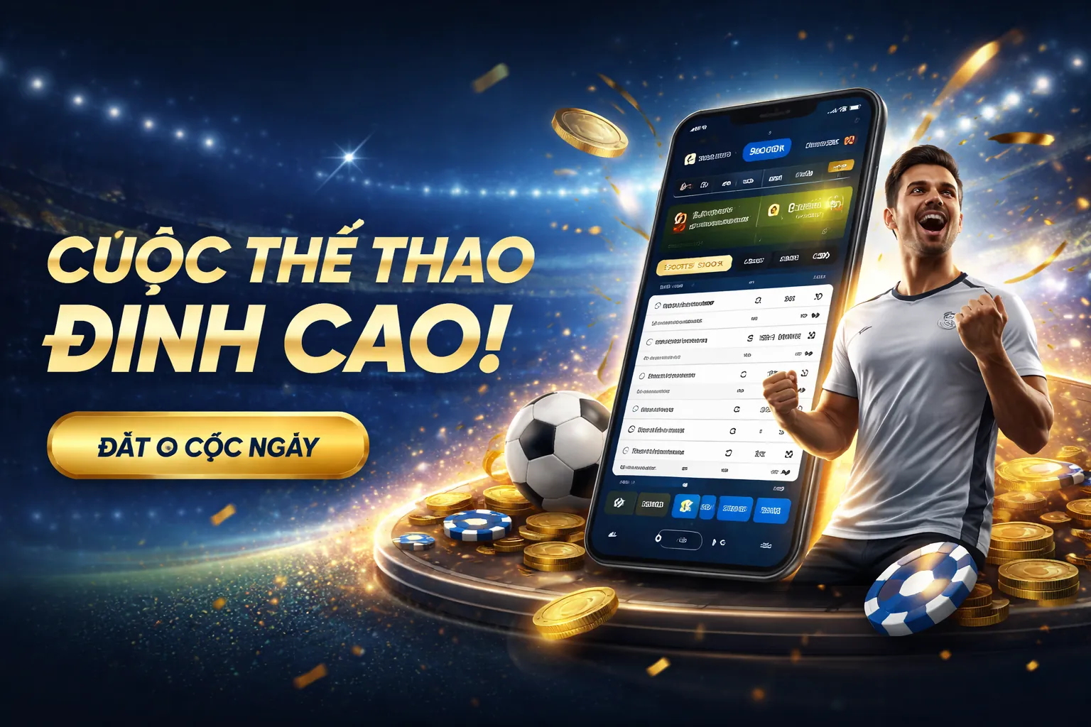 Hình ảnh sân vận động thể thao với các biểu tượng cá cược, thể hiện thủ thuật cá cược thể thao hiệu quả