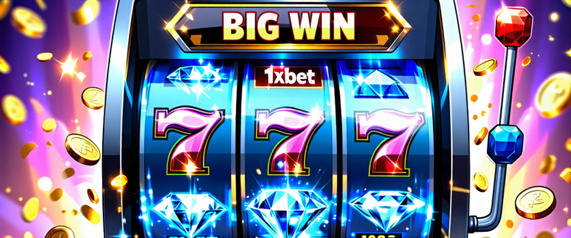 Hình ảnh chủ đề máy đánh bạc 1xBet với biểu tượng may mắn và tiền vàng