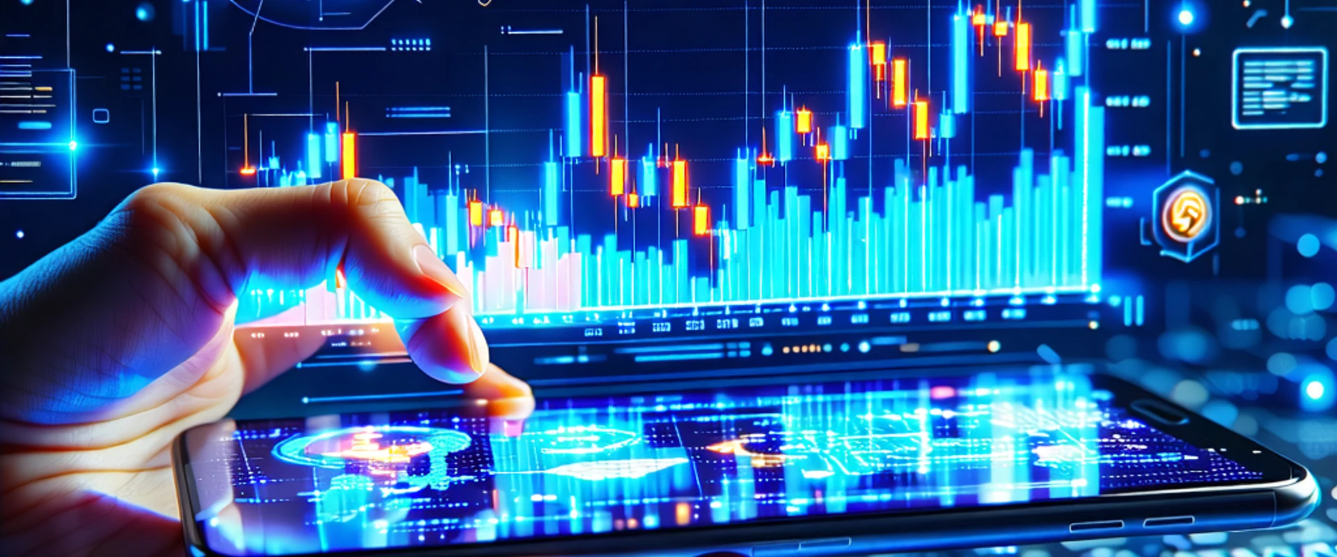 Nền tảng cược tài chính 1xBet với biểu đồ tăng trưởng và các biểu tượng tiền tệ toàn cầu