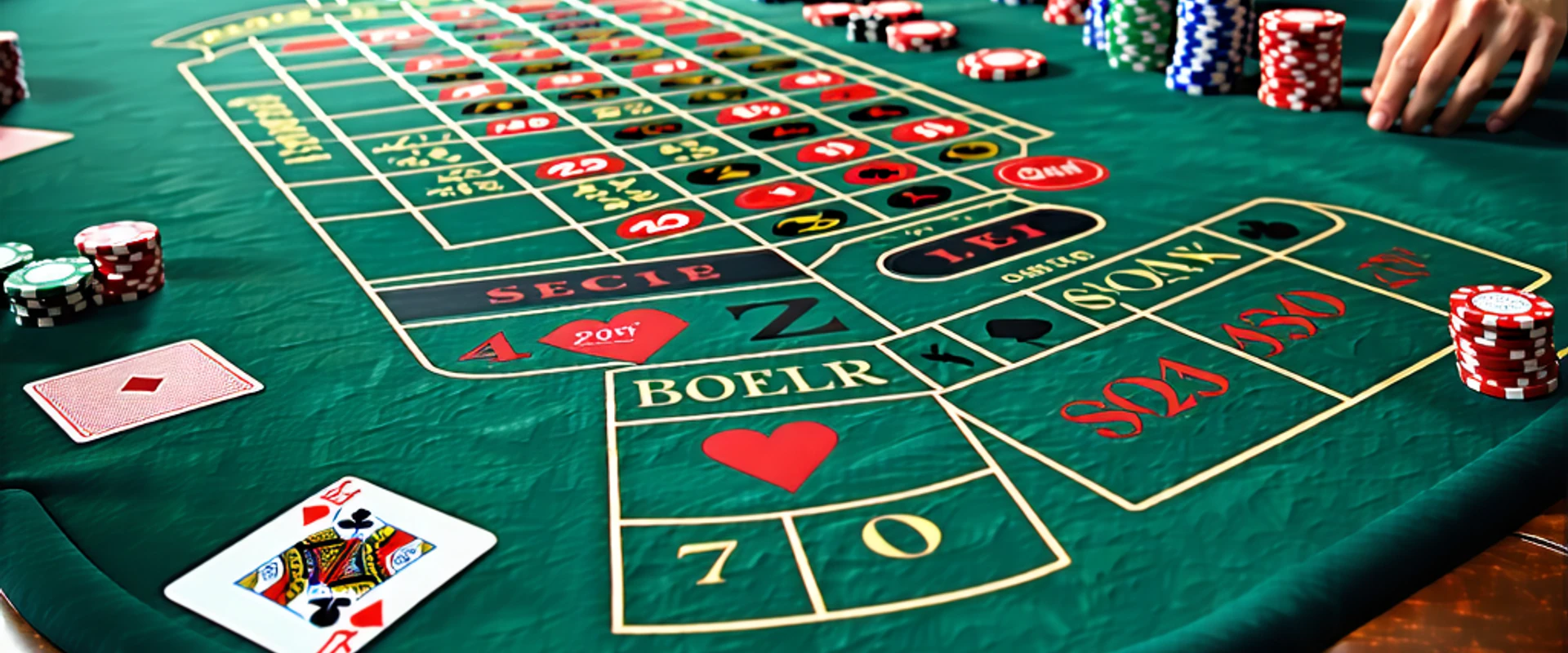 Hình ảnh tổng quan về các trò chơi bàn tại 1xBet, với các biểu tượng Baccarat, Blackjack, Roulette và Poker trên một bàn chơi màu xanh sang trọng, ánh sáng vàng nổi bật, tượng trưng cho trải nghiệm cá cược trực tuyến chuyên nghiệp và hấp dẫn.