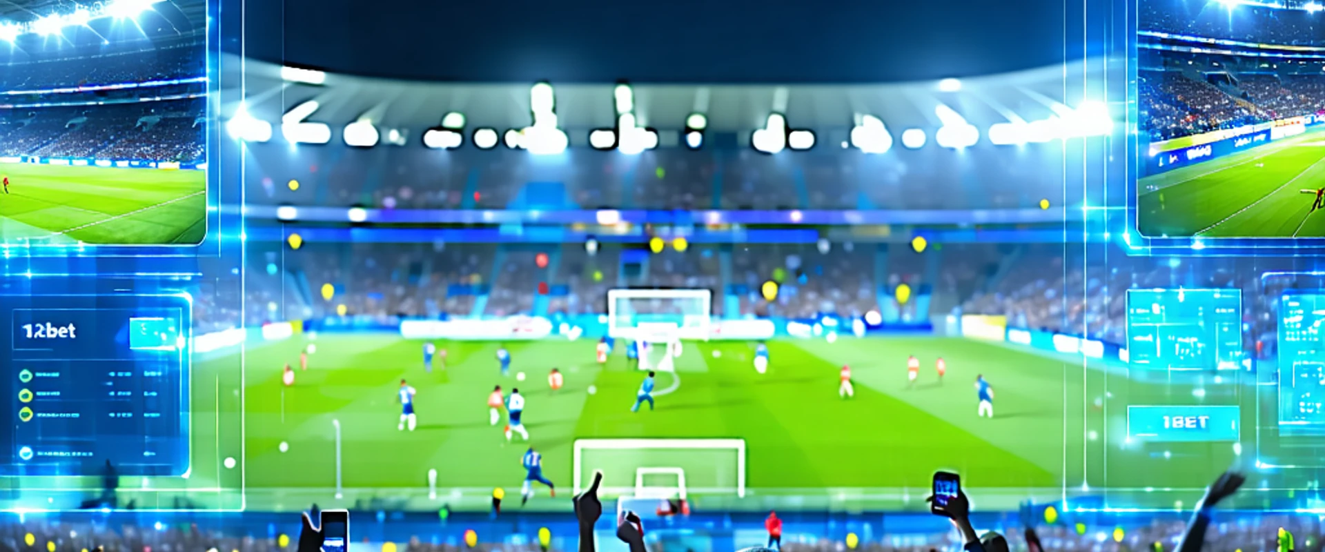 Hình ảnh tổng quan về trực tiếp các sự kiện thể thao trên 1xBet với đồ họa sống động, sân vận động và các biểu tượng thể thao, nhấn mạnh trải nghiệm cá cược trực tuyến đỉnh cao.