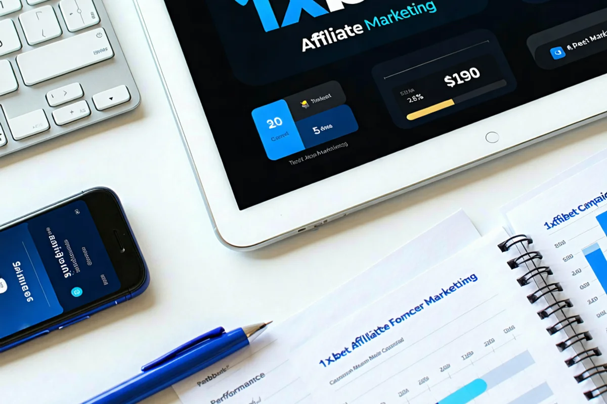 Hình ảnh các công cụ tiếp thị kỹ thuật số như banner, biểu đồ phân tích và máy tính