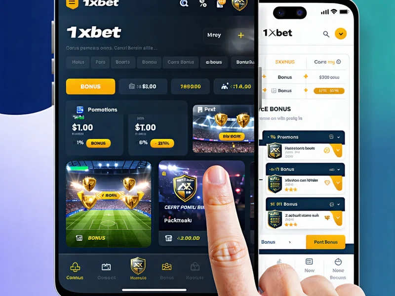 Hình ảnh giao diện ứng dụng 1xBet trên điện thoại di động, hiển thị các tính năng cá cược và thông báo khuyến mãi.