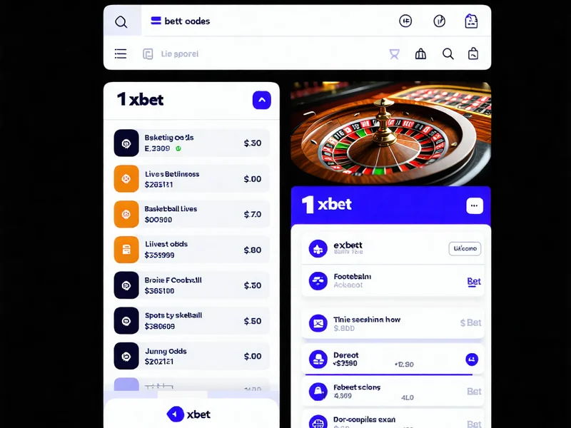Giao diện màn hình ứng dụng 1xBet trên điện thoại, hiển thị các tùy chọn cá cược thể thao và casino trực tuyến, nổi bật với màu xanh đậm và vàng.