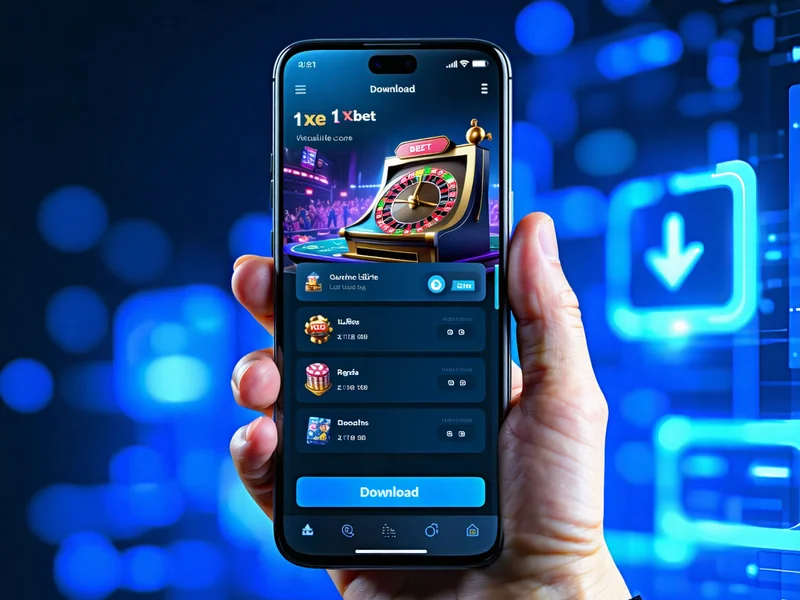 Màn hình điện thoại di động hiển thị biểu tượng ứng dụng 1xBet và nút tải xuống, nhấn mạnh sự tiện lợi của 1xBet ứng dụng và 1xBet APK.