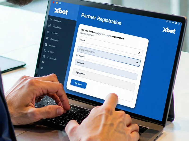 Người đang điền thông tin vào biểu mẫu đăng ký đối tác 1xBet trên máy tính, thể hiện sự dễ dàng trong quá trình tham gia.