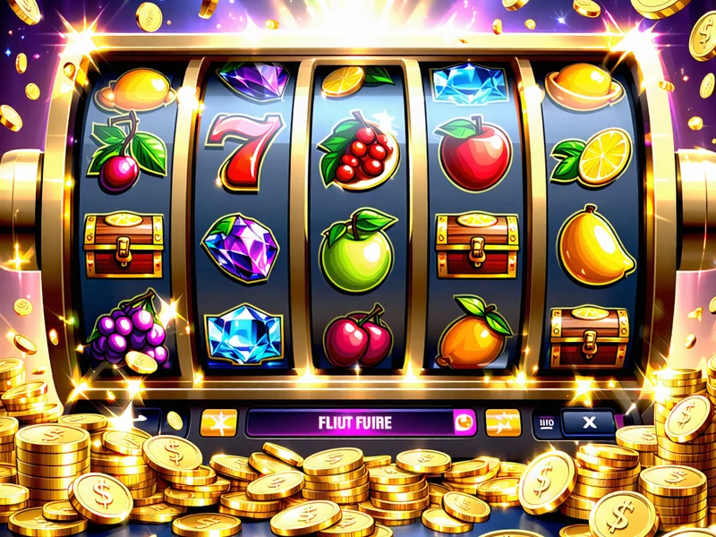 Hình ảnh máy đánh bạc (slots) trực tuyến trên 1xBet, hiển thị màn hình với các biểu tượng quay số đầy màu sắc, hiệu ứng ánh sáng và đồng tiền vàng, trong không gian sòng bạc ảo.