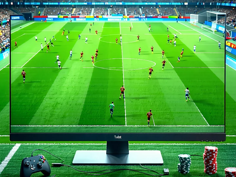Hình ảnh trận đấu bóng đá ảo sôi động trên nền tảng 1xBet